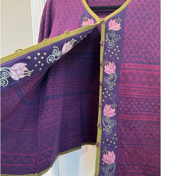 Gudrun Sjoden Purple Geometric Floral Embroidered Cardigan Sweater Size L - Picture 5 of 8